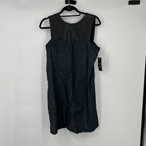 Lauren Ralph Lauren Dress 12P Womens Gray Faux Leather Black Trim Preppy New
